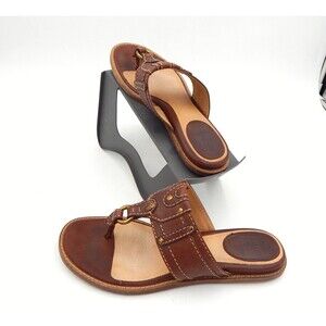 Frye Leather Holly Thong Size 9.5 Slides Sandals Brown Metal Accents